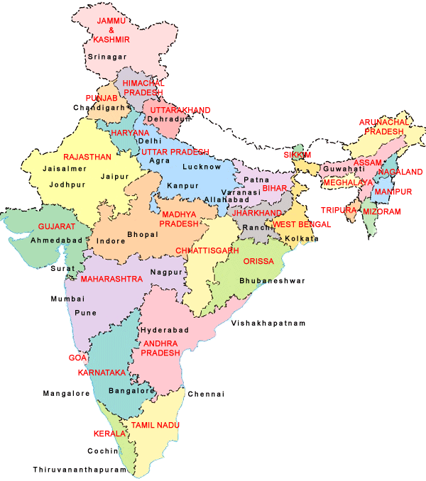 India Map With Cities And States Free Download